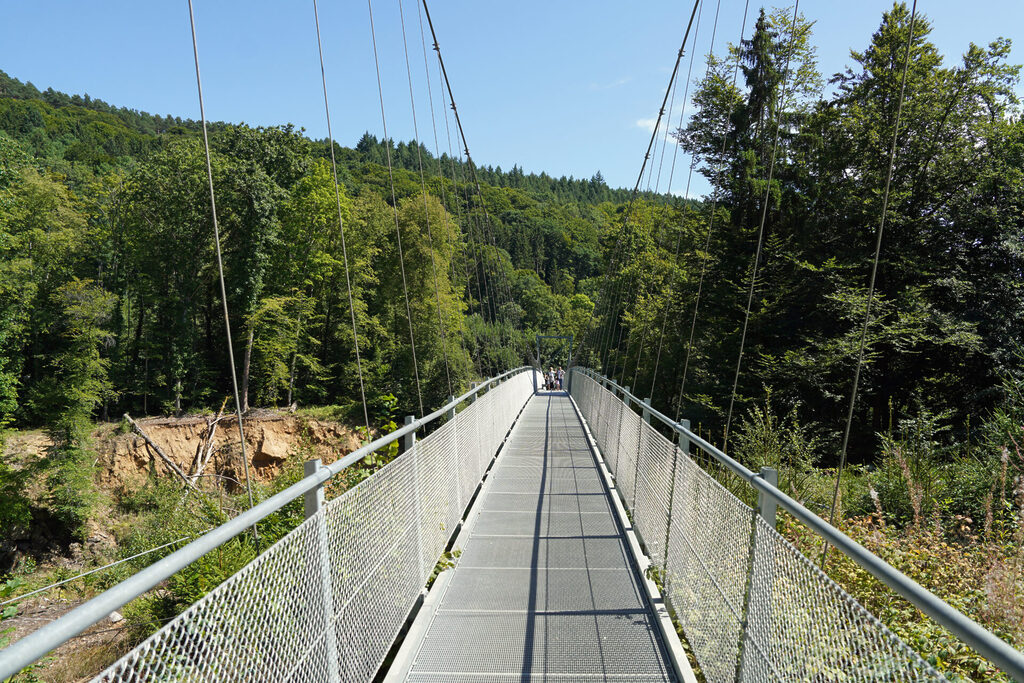 Die Irreler Hängeseilbrücke spannt sich über die Prüm und ist von einer herrlichen Landschaft in der südlichen Eifel bei der Teufelsschlucht eingerahmt