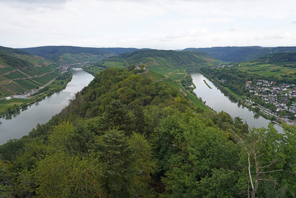 Aussicht vom Prinzenkopfturm bei Pünderich an der Mosel auf die Zeller Moselchleife