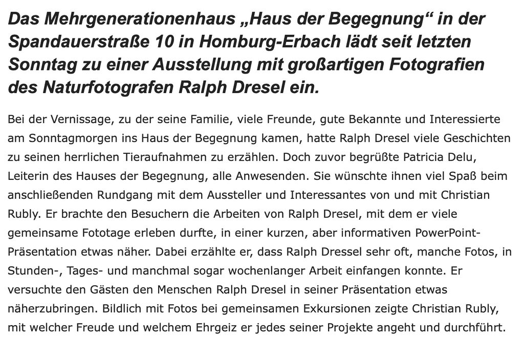 Ausstellung von Ralph Dresel vom Fotoblog und Reiseblog vonhierundunterwegs im Haus der Begegnung in Homburg Erbach