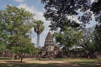 Ein Khmer-Tempel in Phimai im Isaan in Thailand